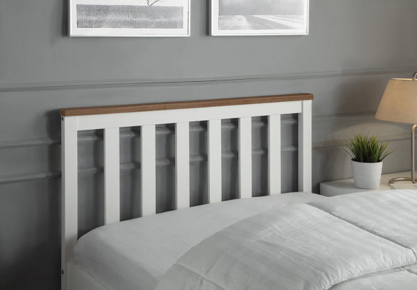 White Single MDF Bed Frame with Pine Edging on Headboard and Footboard