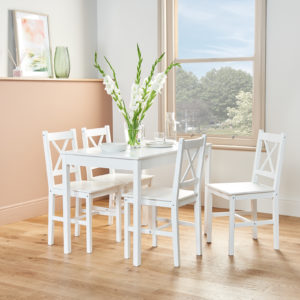 Solid Wood White Table and Chair dining Set Complete View 02