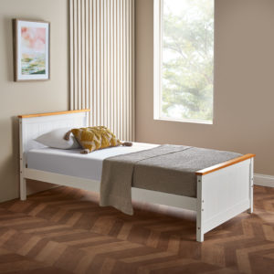 White Wooden Single Bed With Headboard