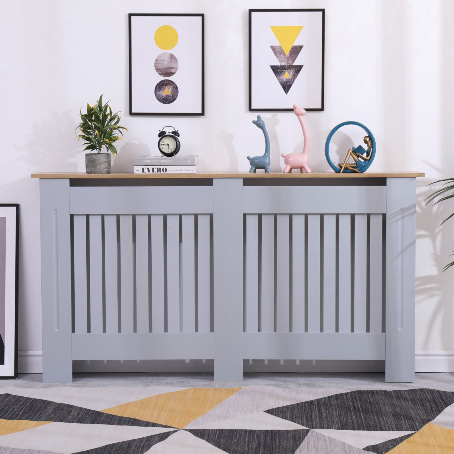 Grey Radiator Cover With Solid Wooden Top Shelf Vented Grill Crisp MDF