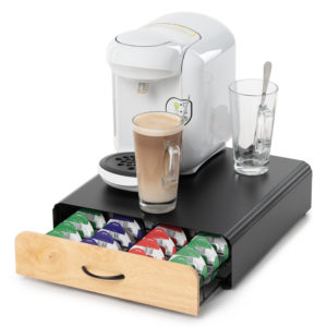64 Coffee Capsule Drawer and Machine Stand Black with Wood Front