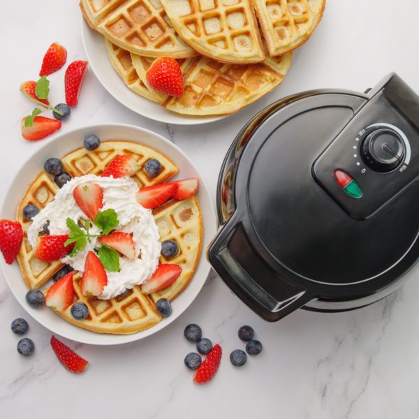 Black Waffle Maker with Dial and Light Feature
