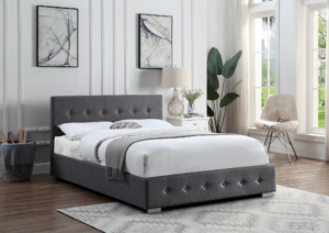 Grey King Size Bed Frame with Stud Detail and Silver Feet