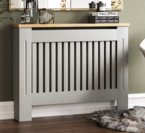 Solid Grey Radiator Cover with Vented Grill and Wooden Top
