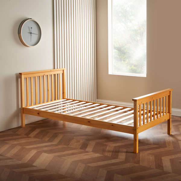 Pine slatted bed frame without mattress