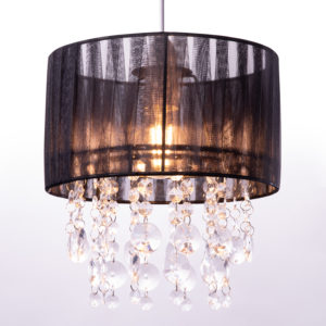 Ceiling Pendant Light with Black Sheer Fabric and Crystal Pendants