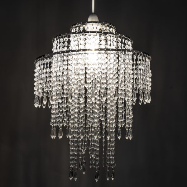 Crystal Chandelier with Chrome Trim and Tear Drop ends Ceiling Fit