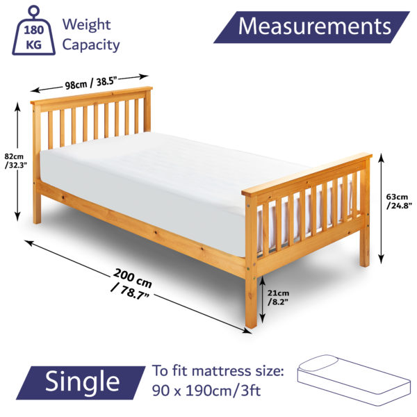 Wooden Pine Single Bed Size