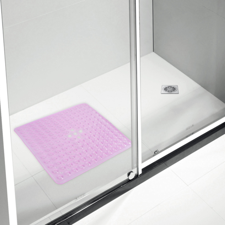 Square Bath Mat Pink. Non Slip Strong Grip Shower Mat 53 x 53 cm Home
