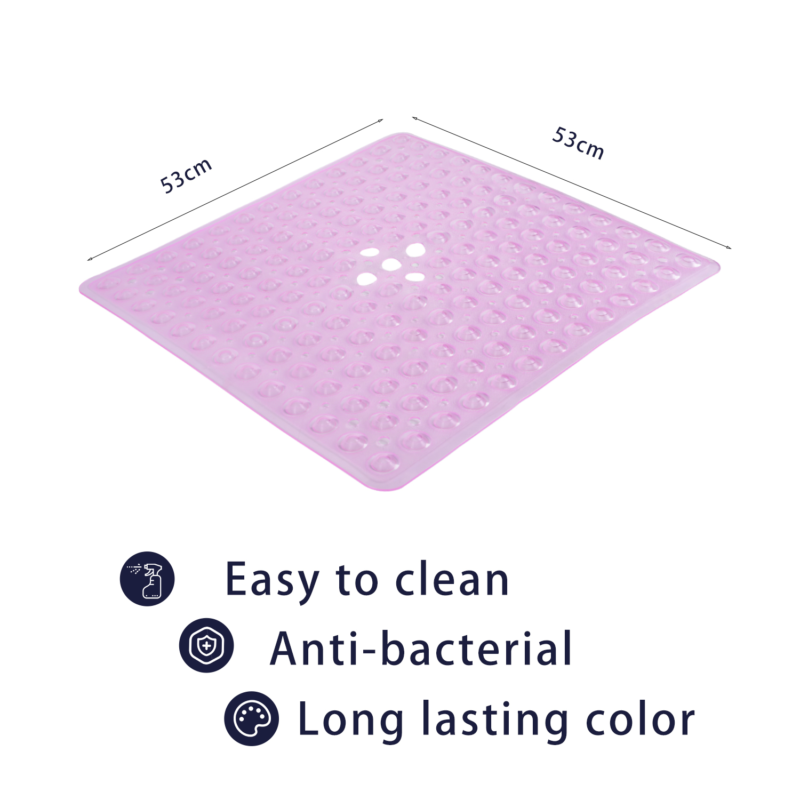 Square Bath Mat Pink. Non Slip Strong Grip Shower Mat 53 x 53 cm Home