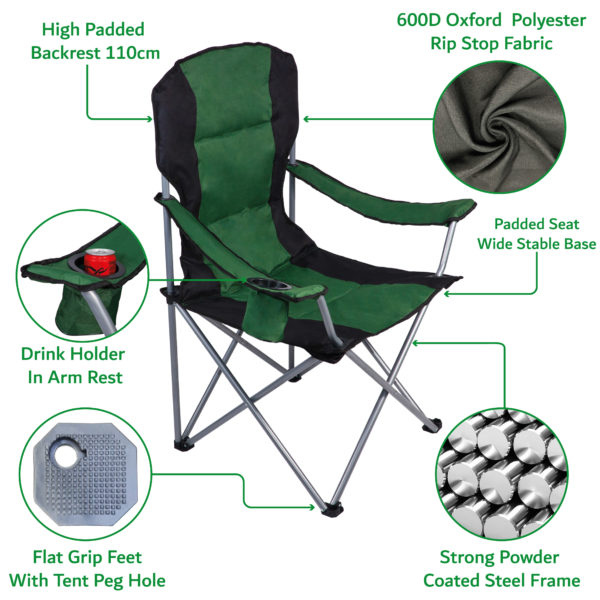 High Back camping chair green