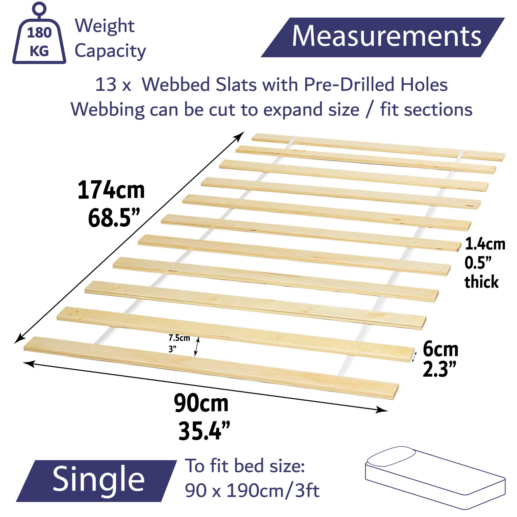 Replacement Wooden Bed Slats Single 3ft Home Treats UK