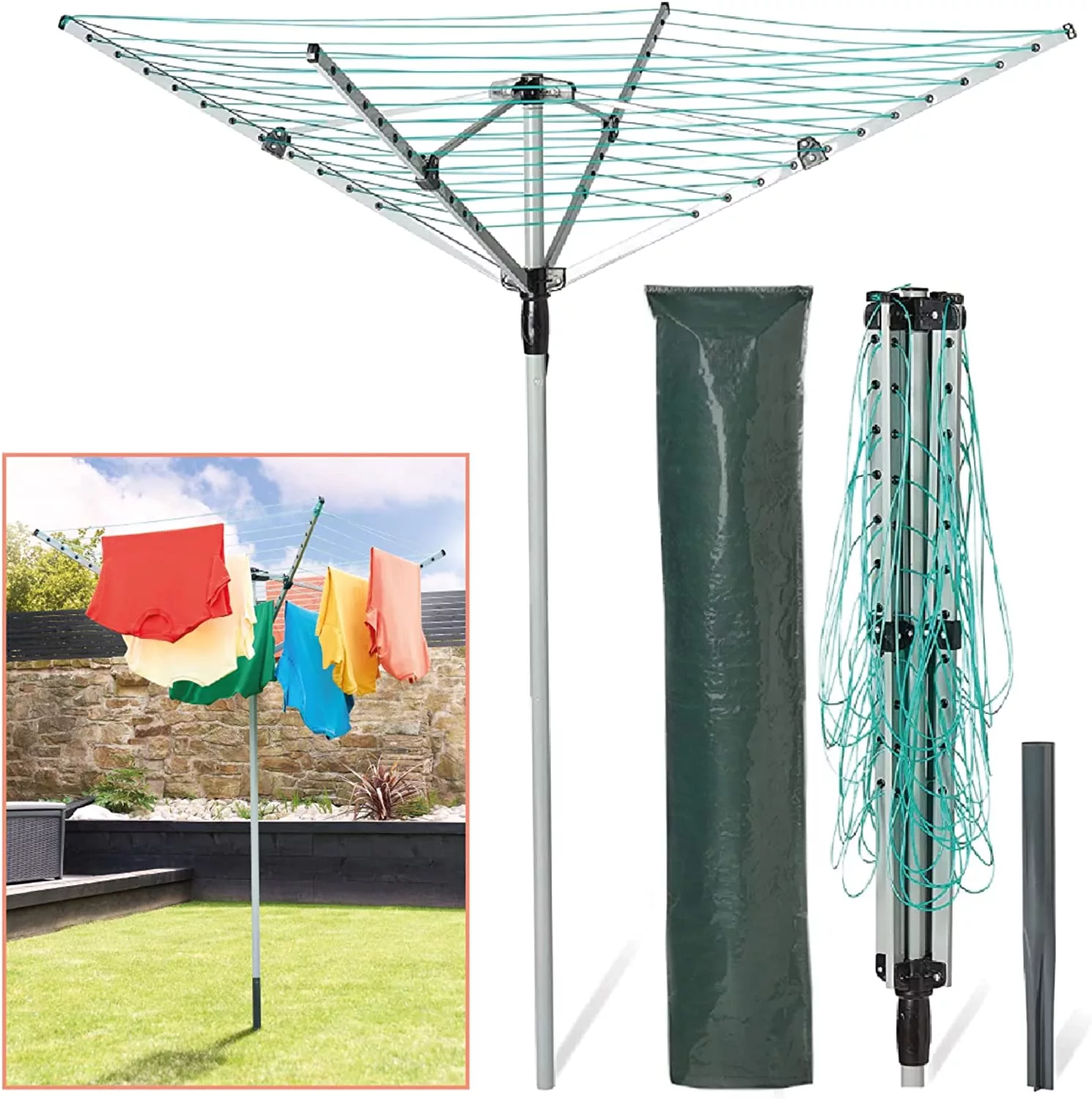 Rotary Airer Outdoor Washing Line 4 Arm - Grey / 173cm - Home Treats