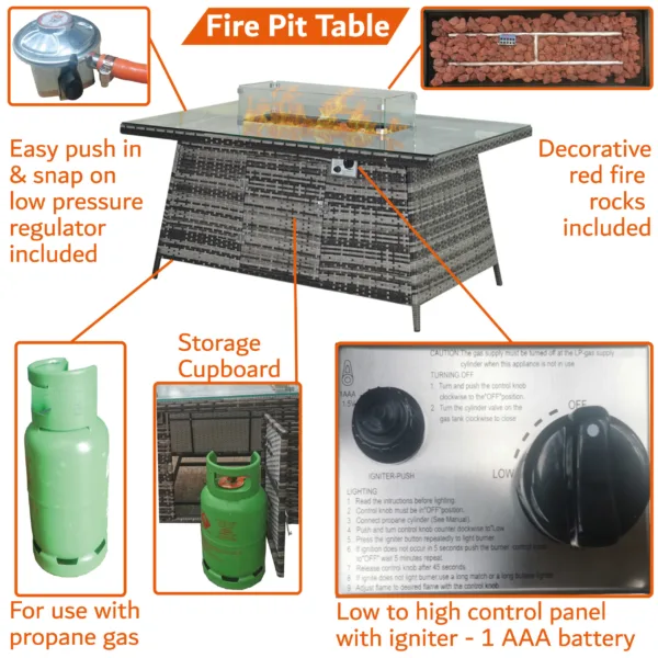 Rattan Gas Fire Pit Table Features