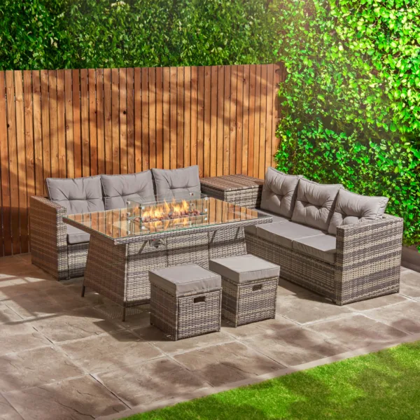 L shape corner garden sofa with fire pit table