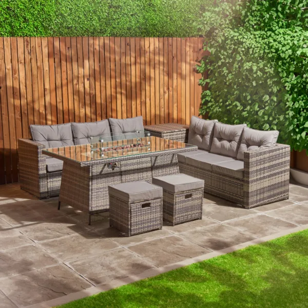 L shape corner garden sofa with fire pit table