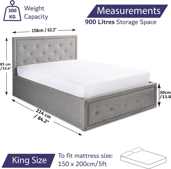 King size ottoman crystal bed frame