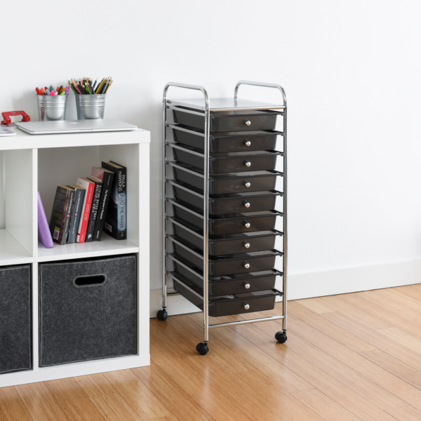 10 Drawer Storage Trolley Black On Wheels Home Treats UK