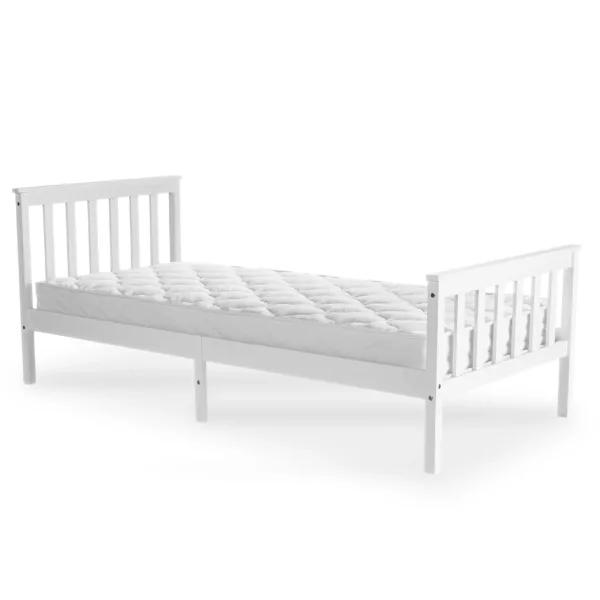 white wooden bed with mattress single