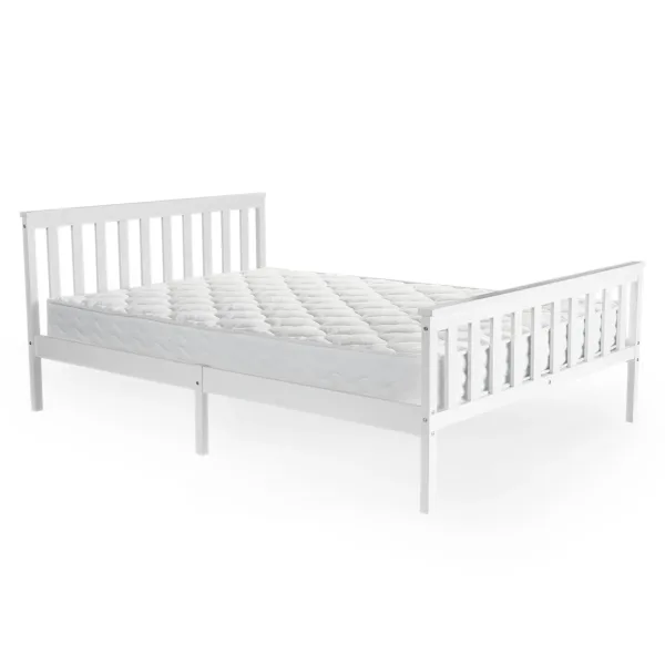white wooden bed with mattress double
