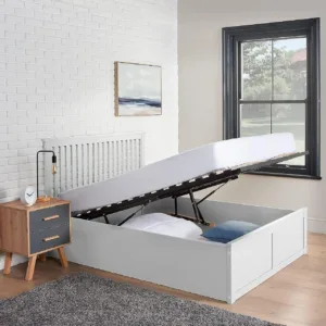 White Wooden Ottoman Bed Frame Double King Size