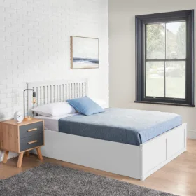 White Wooden Bed Frame With Storage Double King Size