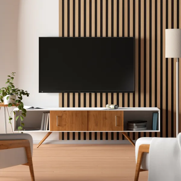 wooden wall panel with TV