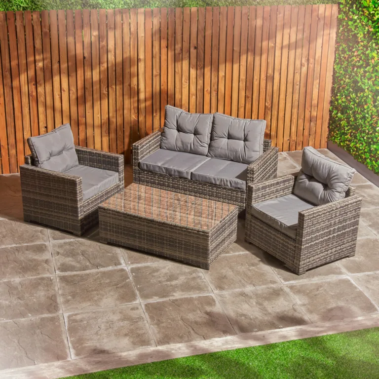 An image showing a four-seater rattan garden furniture set.
