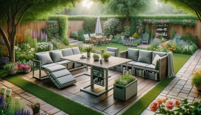 An AI-generated image which shows how garden furniture can have multifunctional benefits.