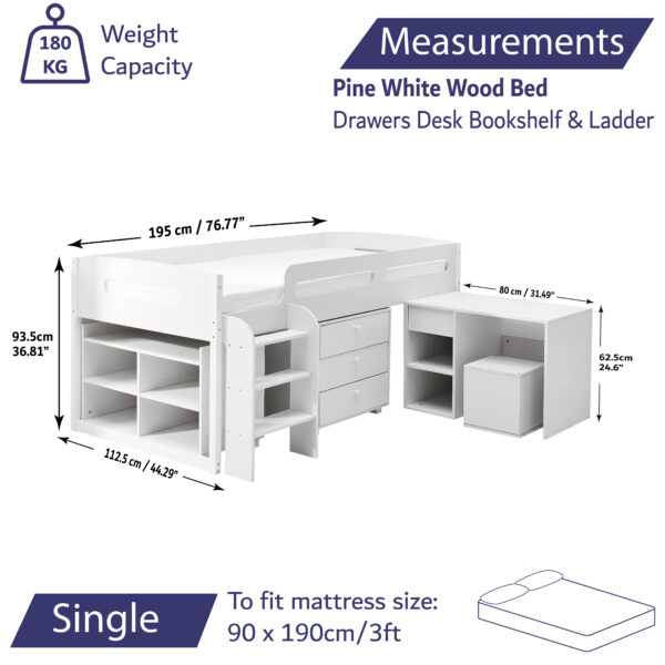 size dimensions for high sleepr kids storage bed