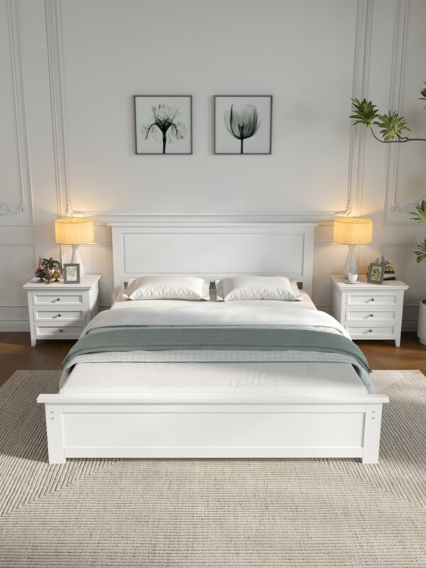 Double Bed Frame White From end View In Bedroom