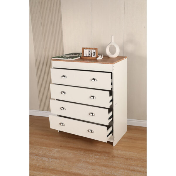 White & Pine Chest Of 4 Drawers