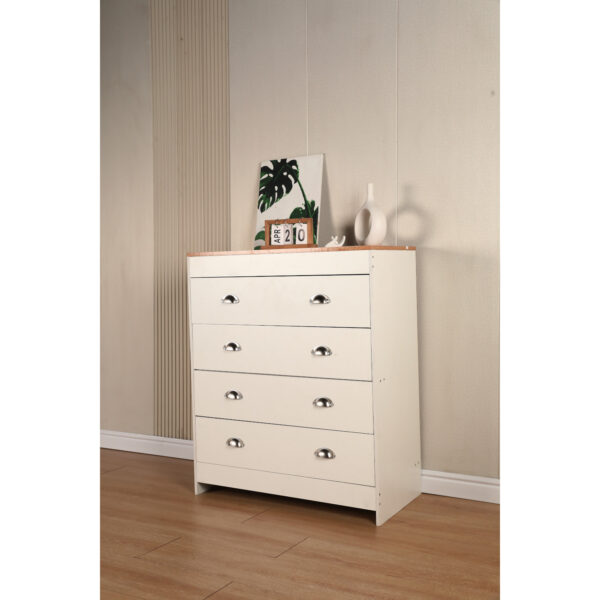 White & Pine Chest Of 4 Drawers