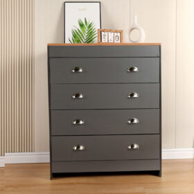 Grey & Pine Chest Of 4 Drawers Wooden Oak Storage