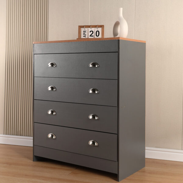 Grey & Pine Chest Of 4 Drawers Wooden Oak Storage