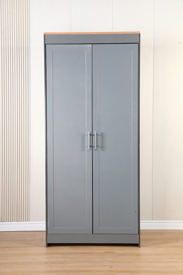 Grey 2 Door Wardrobe Large Wooden