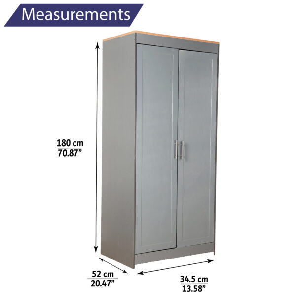 size chart for Grey 2 Door Wardrobe Large Wooden