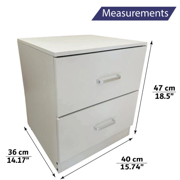 White black size dimension for a bed side small chest of drawer table storage unit 2 drawers storage